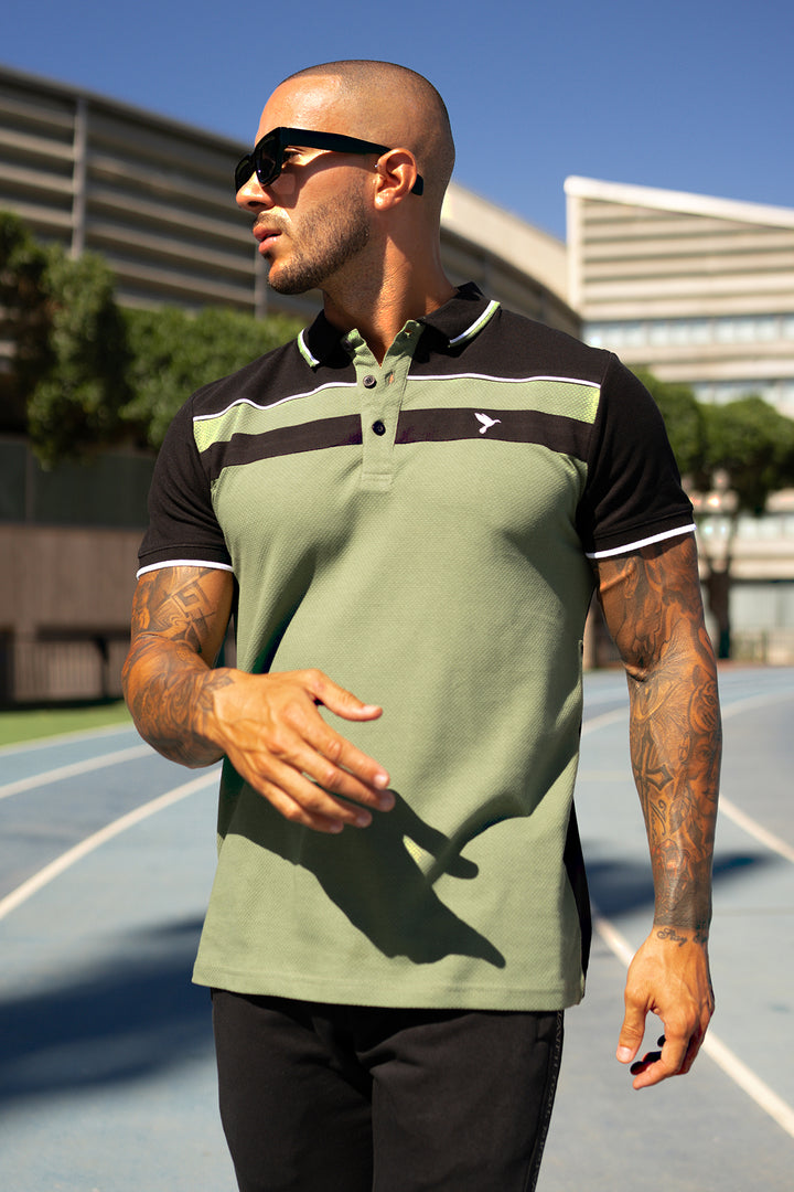 Olive & Black Popcorn Knit Polo Shirt - A24 - MP0264R