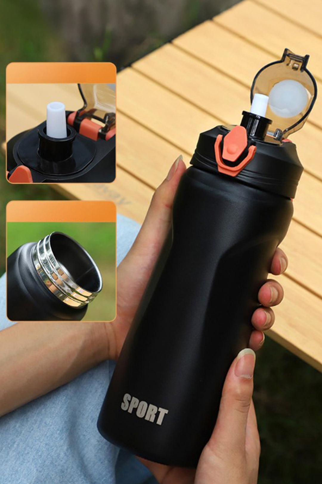 Black Stainless Steel Insulated Sports Bottle - S24 - BT0005R