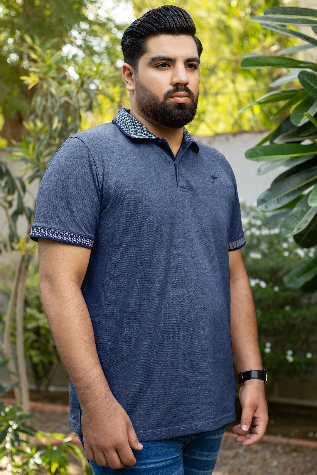 Blue Jacquard Collar Polo Shirt (Plus Size) - S24 - MP0273P