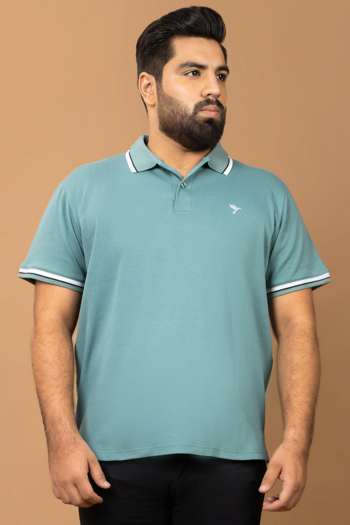 Dusty Blue Rib Knitted Polo Shirt (Plus size) - S24 - MP0266P