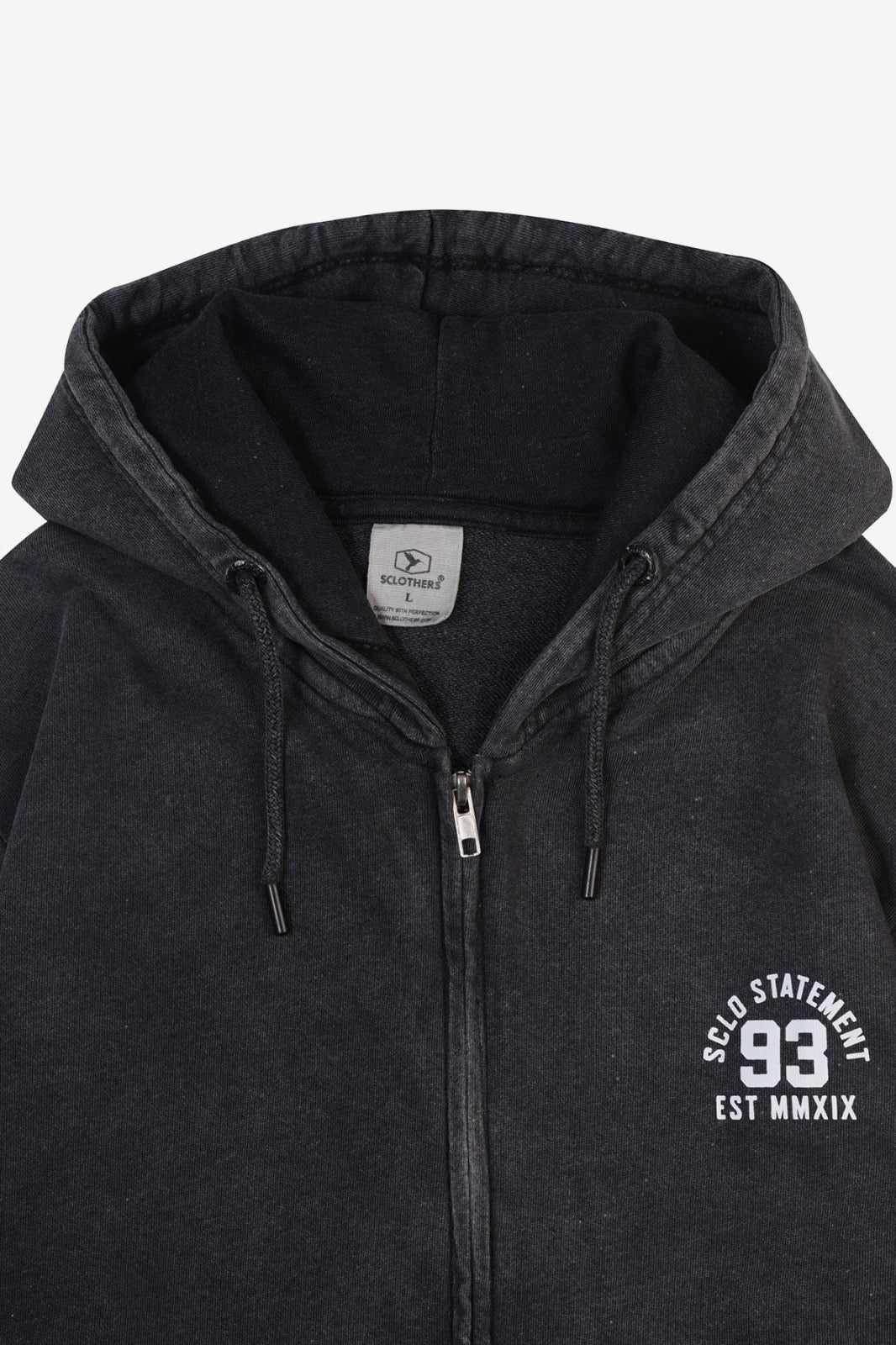 Black Acid Wash Zip Through Hoodie - S24 - MH0082R