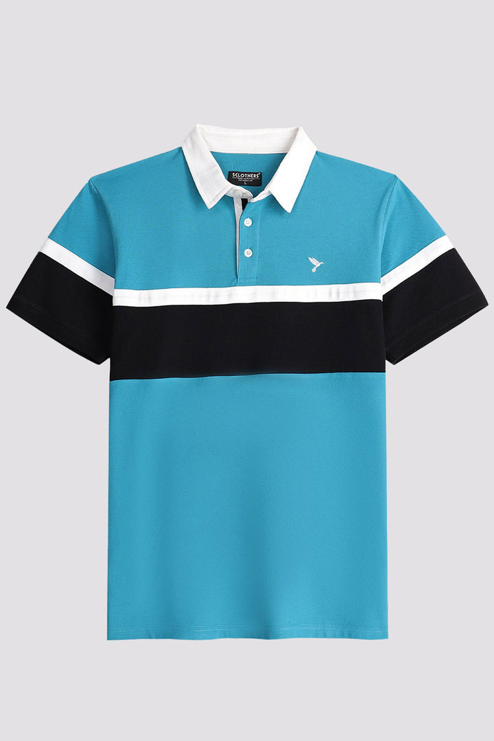 Teal Rugby Collar Cut & Sew Polo Shirt  (Plus Size) - S24 - MP0275P