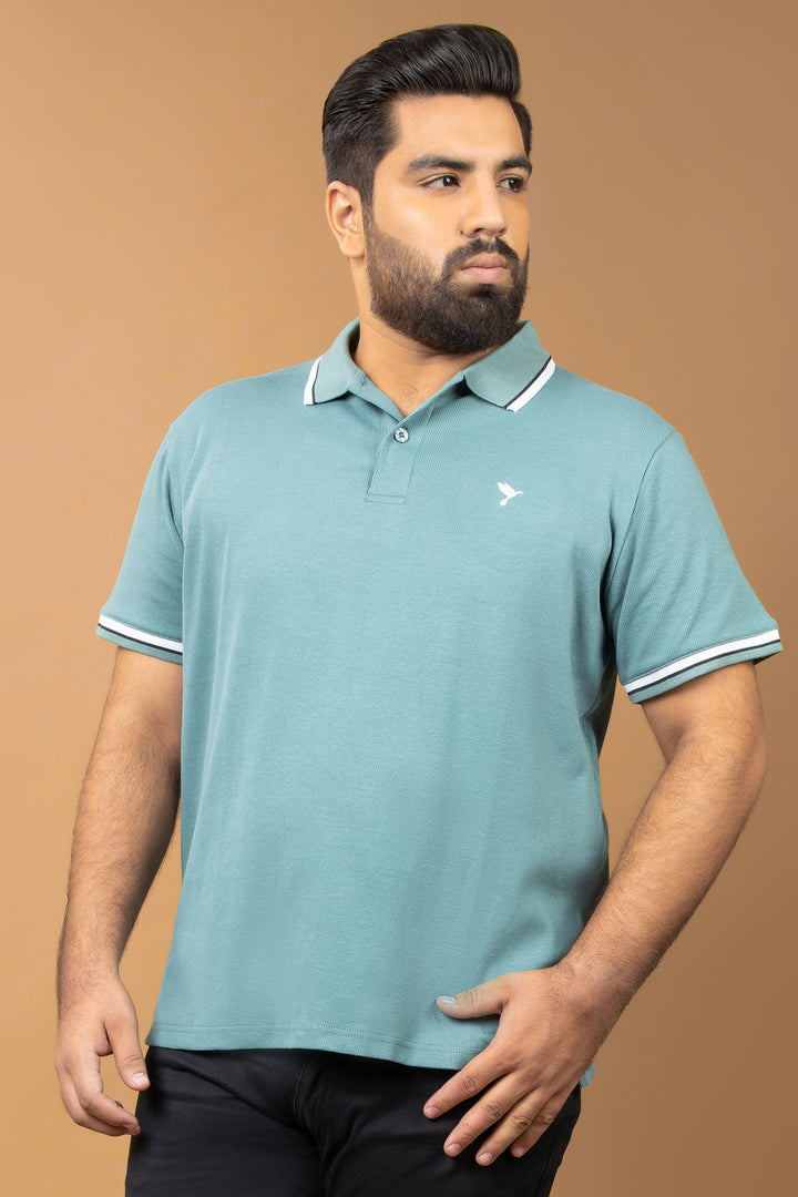 Dusty Blue Rib Knitted Polo Shirt (Plus size) - S24 - MP0266P