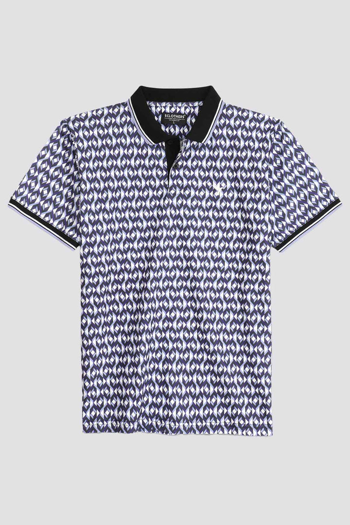 Blue Abstract Printed Polo Shirt - A24 - MP0270R