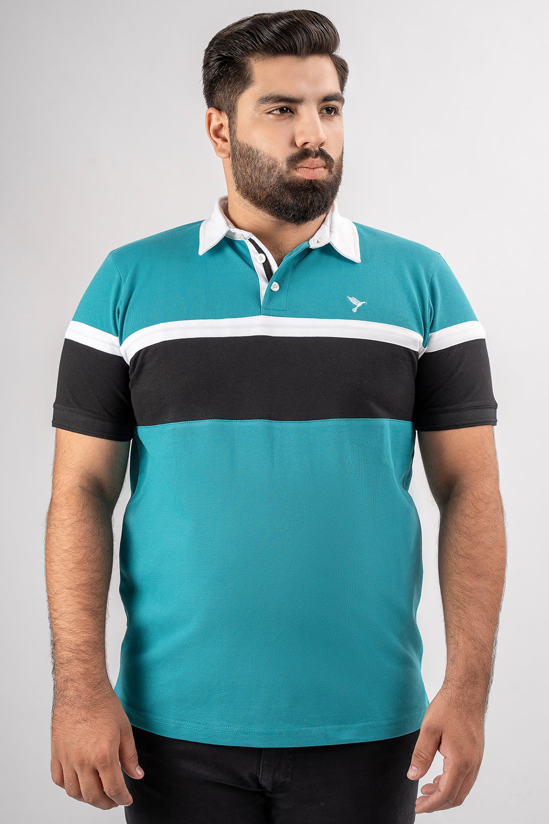 Teal Rugby Collar Cut & Sew Polo Shirt  (Plus Size) - S24 - MP0275P