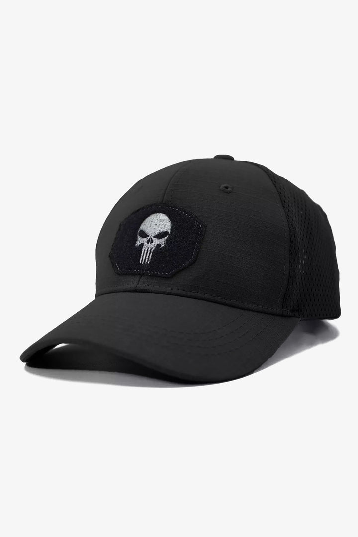 Black Punisher Skull Embroidered Mesh Cap - S24 - MCP141R