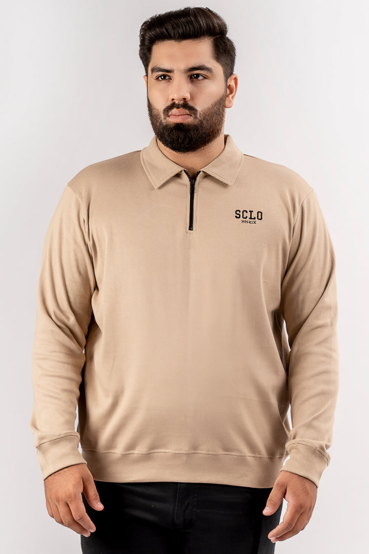 Beige Textured Quarter Zip Sweatshirt (Plus Size) - S24 - "MSW100P