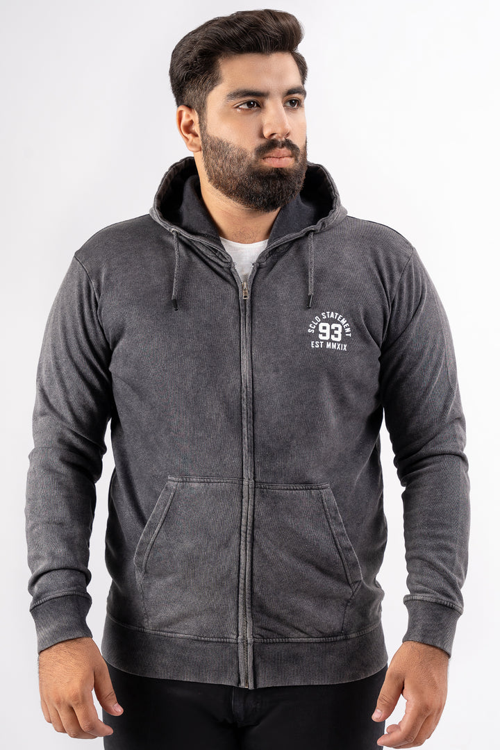 Black Acid Wash Zip Through Hoodie (Plus Size) - S24 - MH0082P