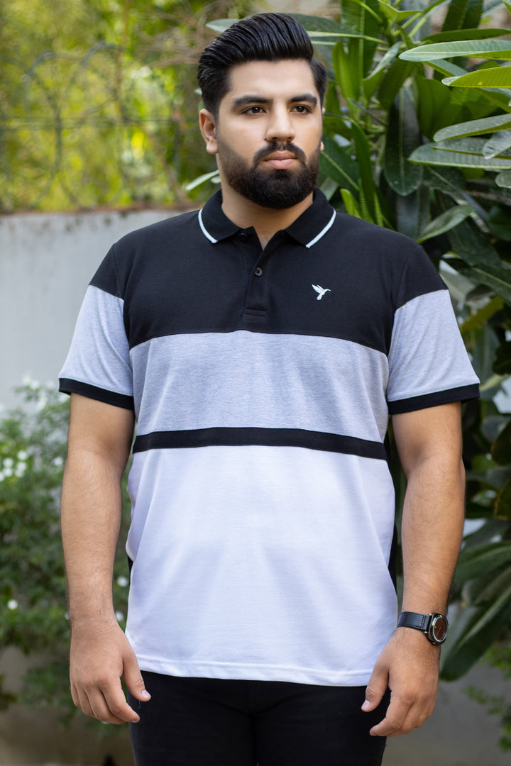 Black & Heather Grey Polo Shirt (Plus size) - S24 - MP0269P