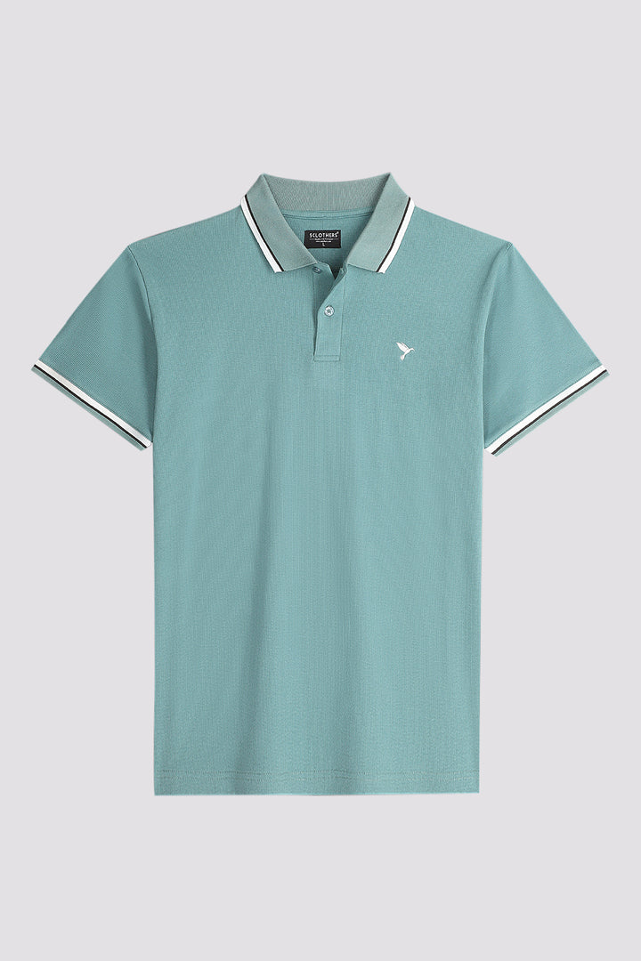 Dusty Blue Rib Knitted Polo Shirt - S24 - MP0266R