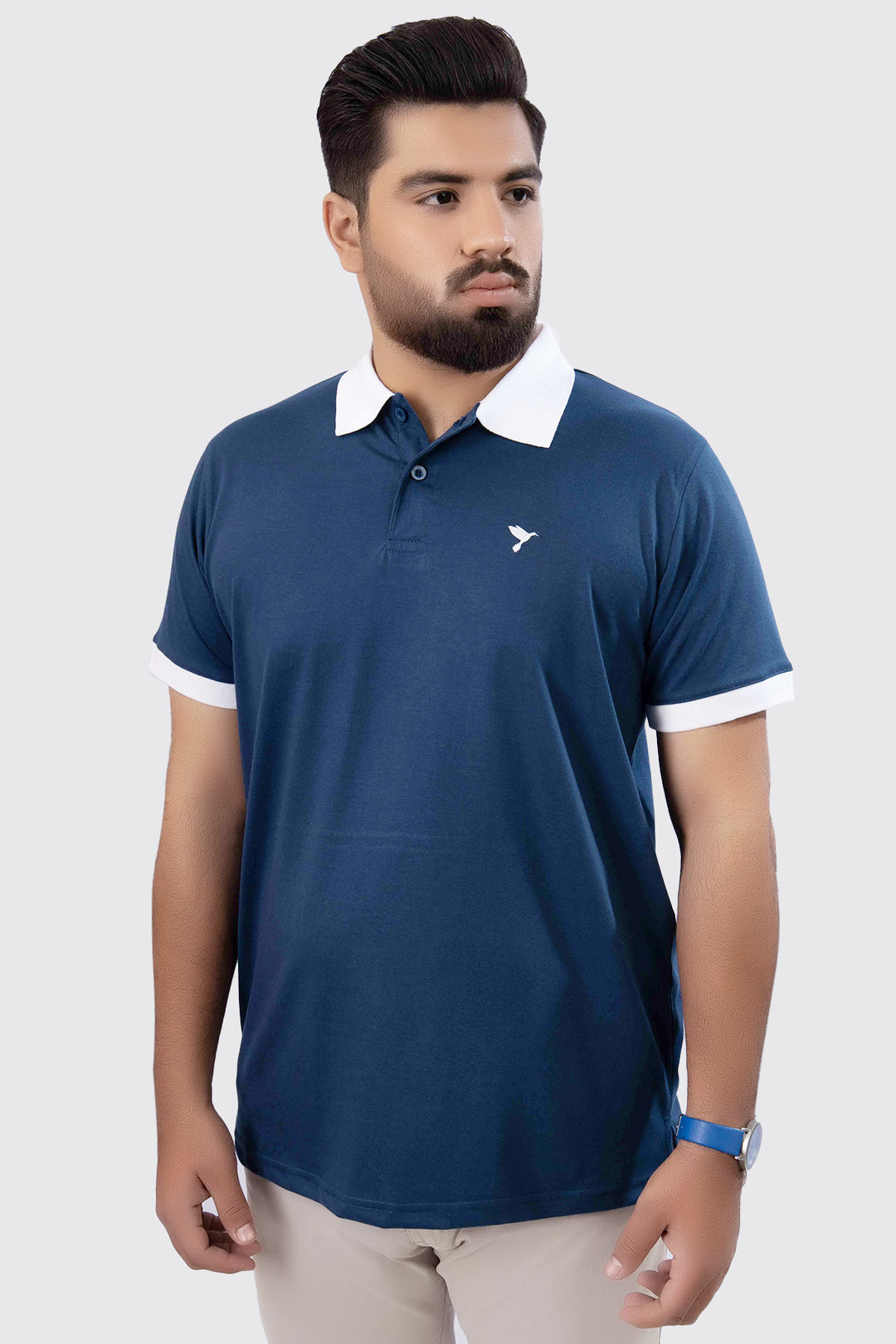 Blue Contrast Embroidered Polo Shirt (Plus Size) - A23 - MP0202P