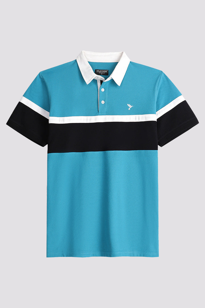 Teal Rugby Collar Cut & Sew Polo Shirt - S24 - MP0275R