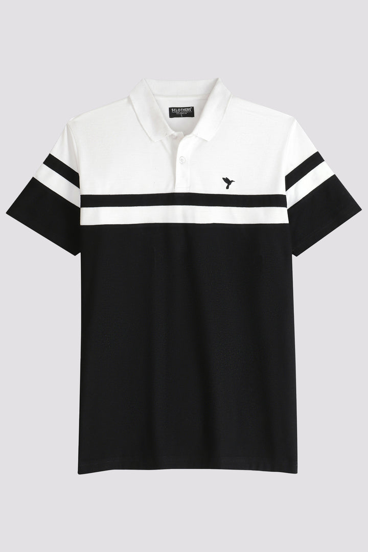 Black & White Color Block Polo Shirt - A24 - MP0262R