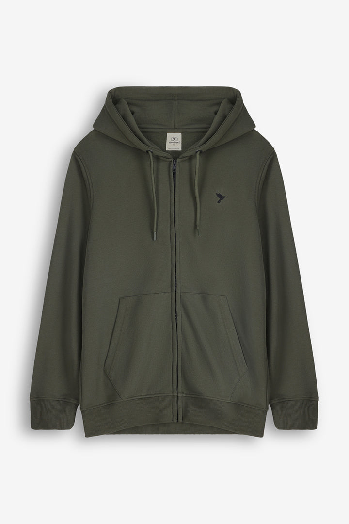 Army Green Embroidered Zipper Hoodie - S24 - MH0094R