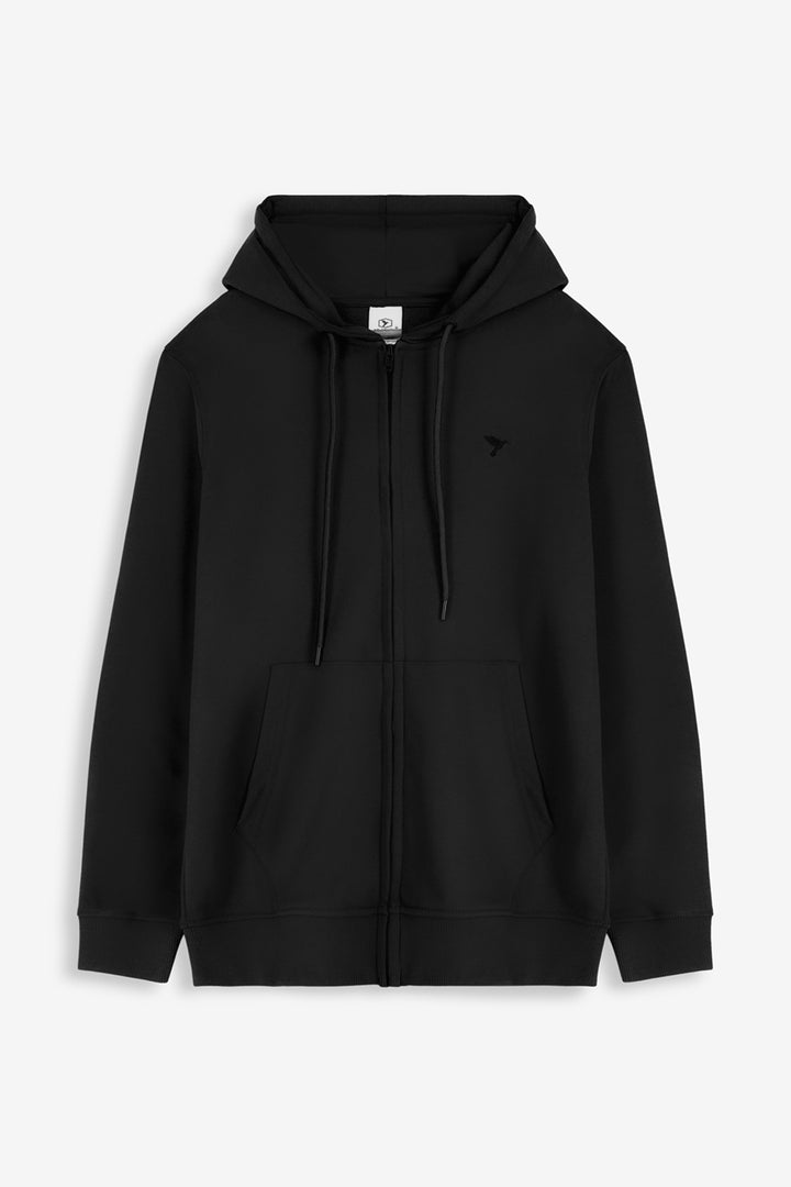 Black Embroidered Zipper Hoodie - S24 - MH0076R