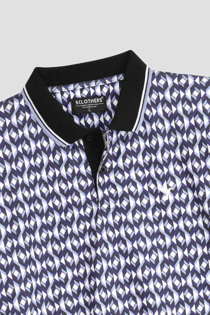 Blue Abstract Printed Polo Shirt - A24 - MP0270R