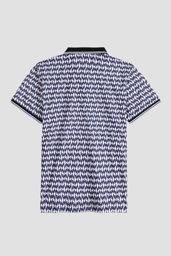 Blue Abstract Printed Polo Shirt (Plus size) - A24 - MP0270P