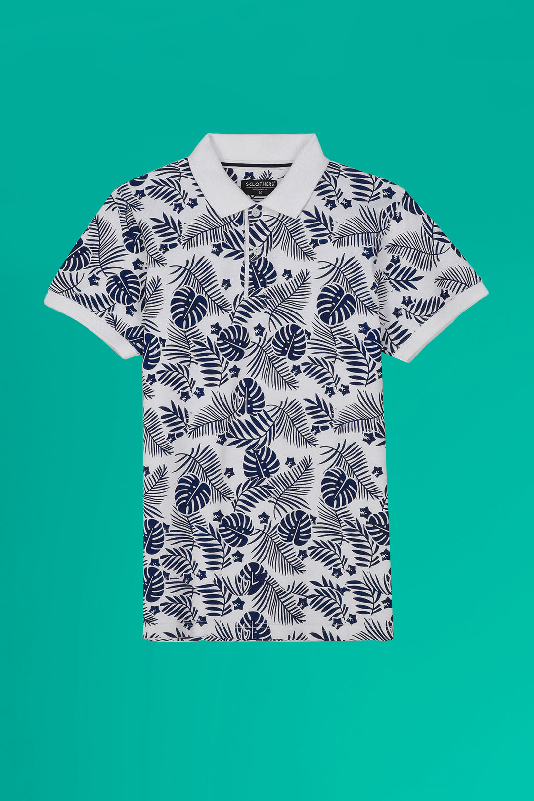 White Tropical Printed Polo Shirt (Plus Size) - S23 - MP0239P