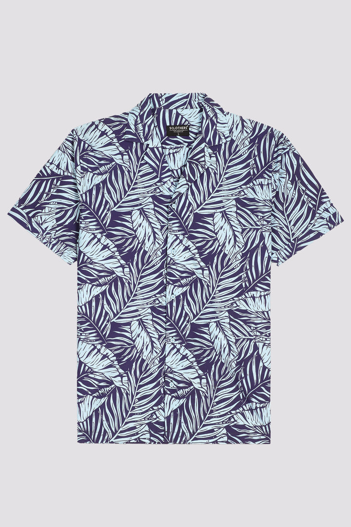 Blue Tropical Printed Resort Collar Shirt - S24 - MS0083R