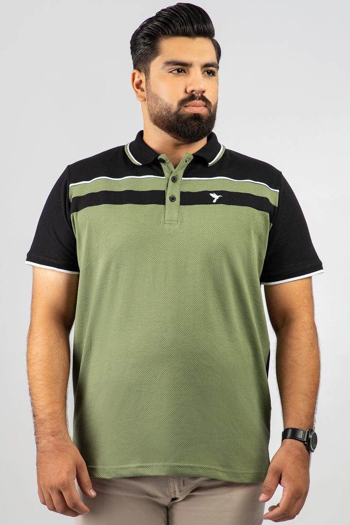 Olive & Black Popcorn Knit Polo Shirt (Plus size) - A24 - MP0264P