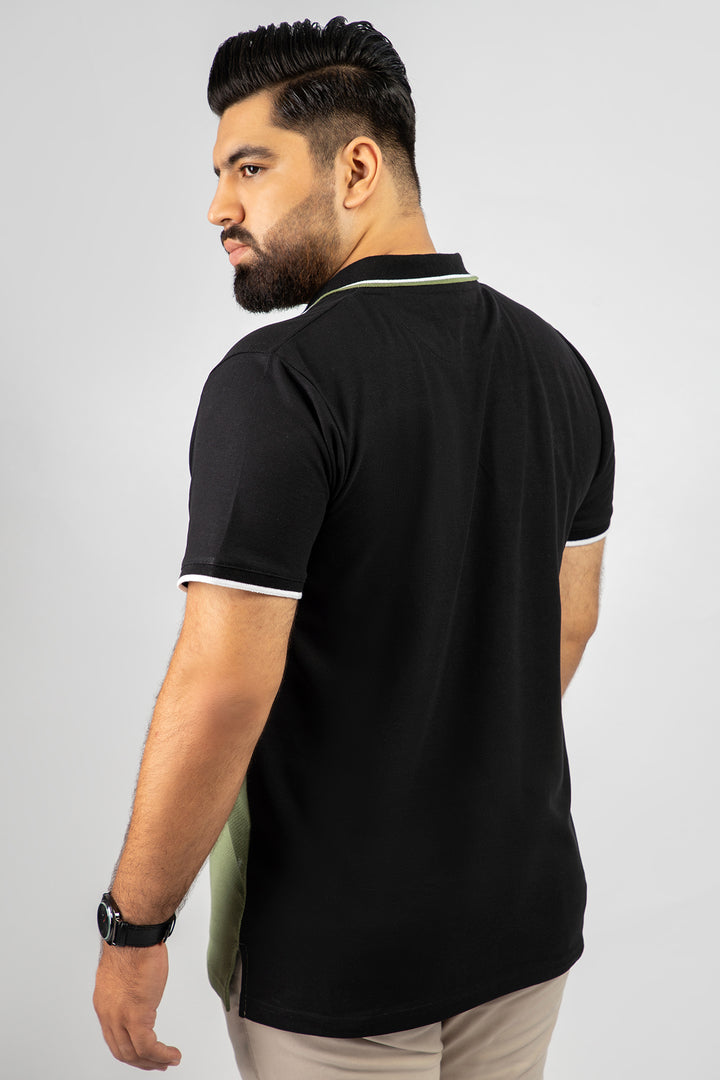 Olive & Black Popcorn Knit Polo Shirt (Plus size) - A24 - MP0264P