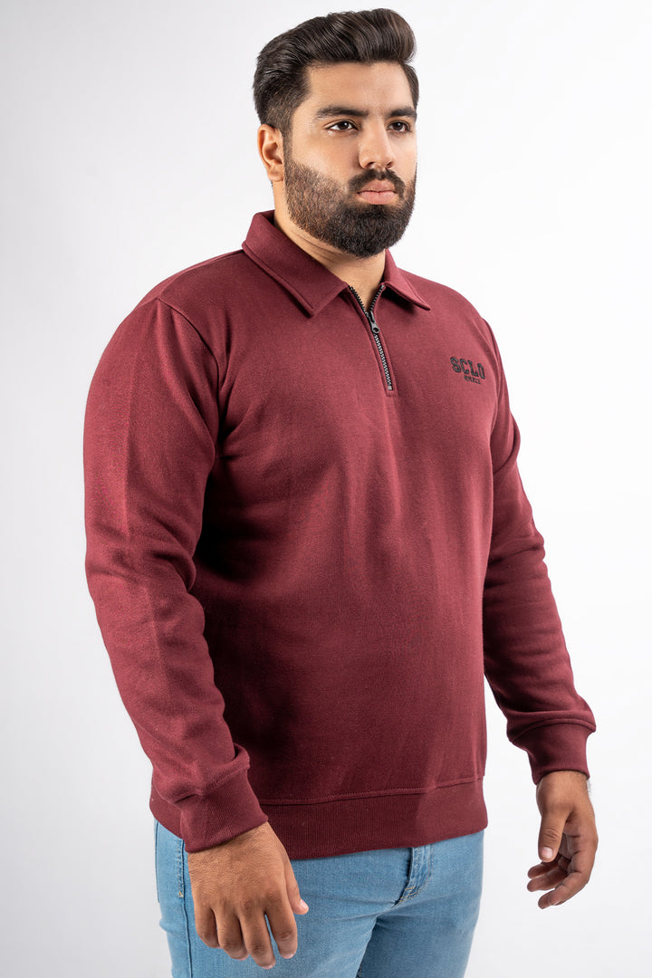 Burgundy Quarter Zip Sweatshirt (Plus Size) - S24 - MSW097P