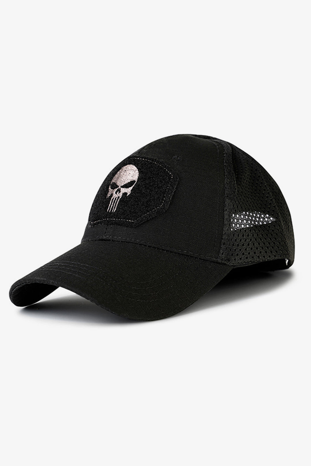 Black Punisher Skull Embroidered Mesh Cap - S24 - MCP141R