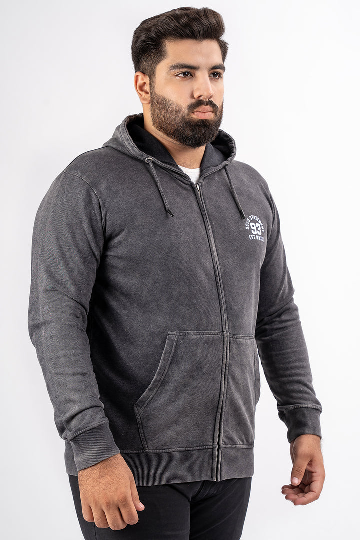 Black Acid Wash Zip Through Hoodie (Plus Size) - S24 - MH0082P