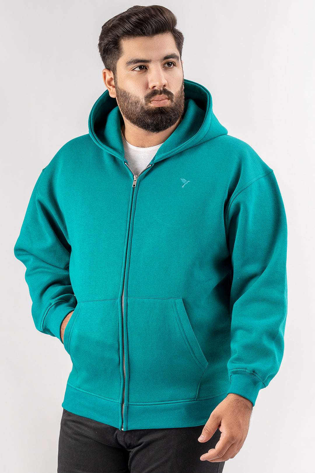 Teal Relaxed Fit Zip Through hoodie (Plus Size) - S24 - UH0018P