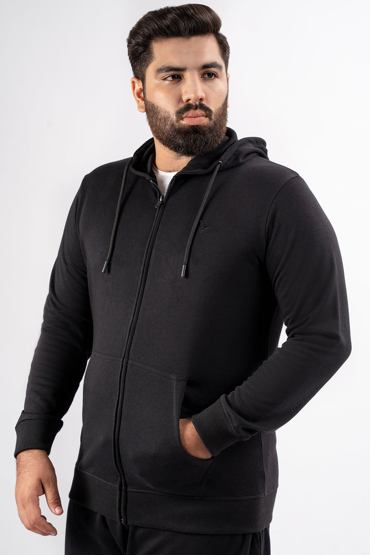 Black Embroidered Zipper Hoodie (Plus Size) - S24 - MH0076P