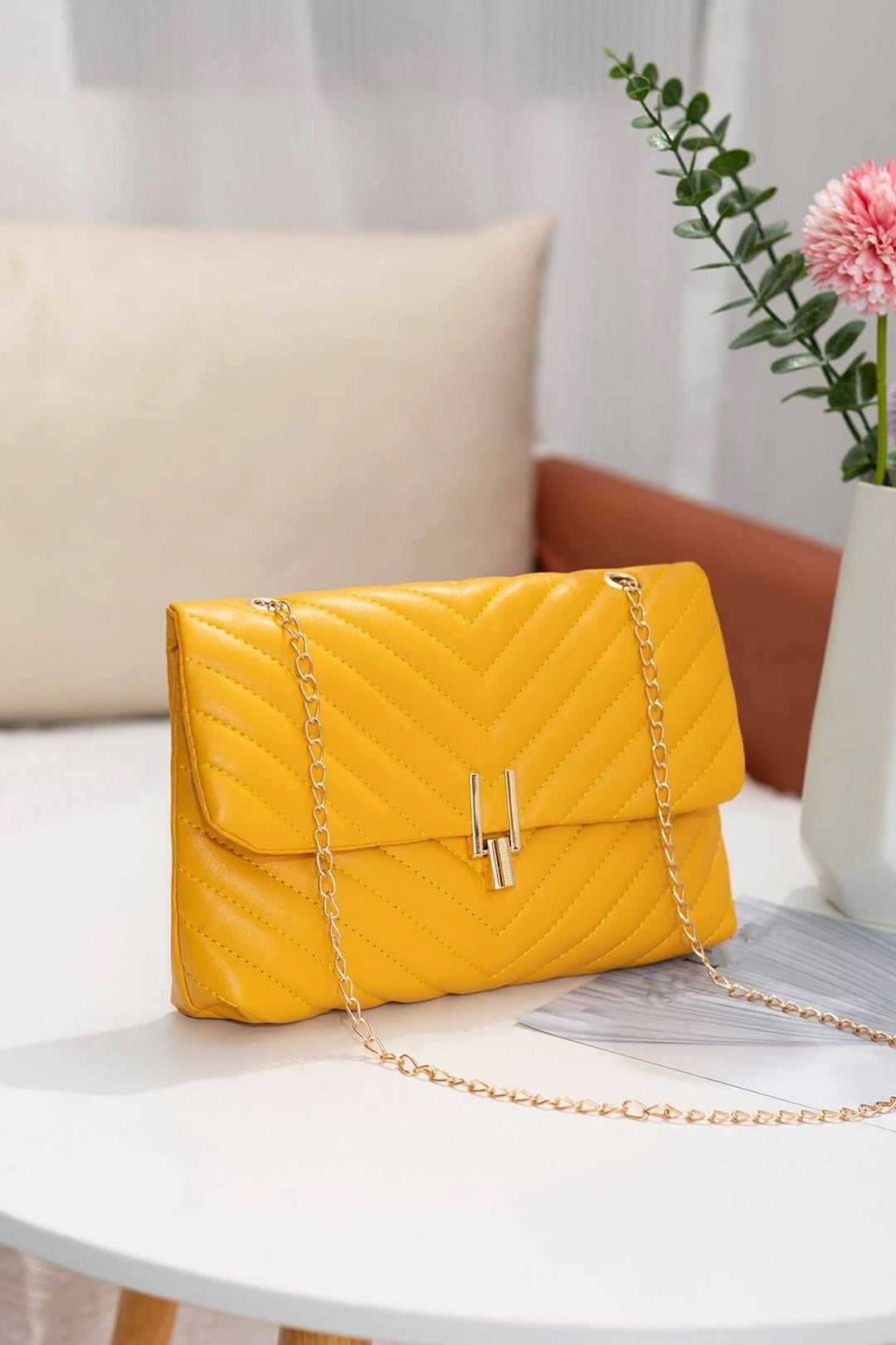 Yellow leather Metallic Bag - A23 - WHB0053