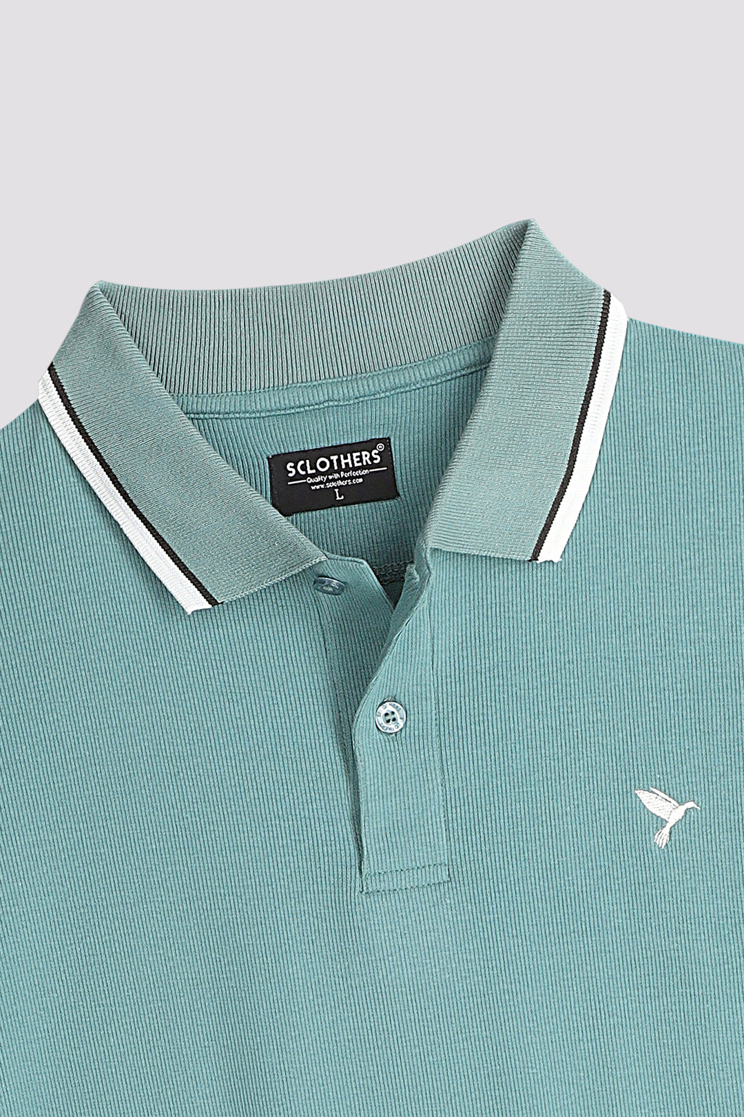 Dusty Blue Rib Knitted Polo Shirt - S24 - MP0266R