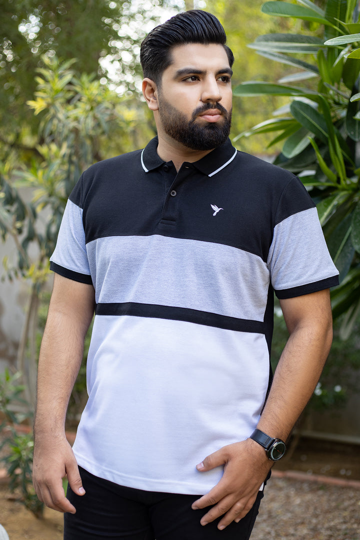 Black & Heather Grey Polo Shirt (Plus size) - S24 - MP0269P