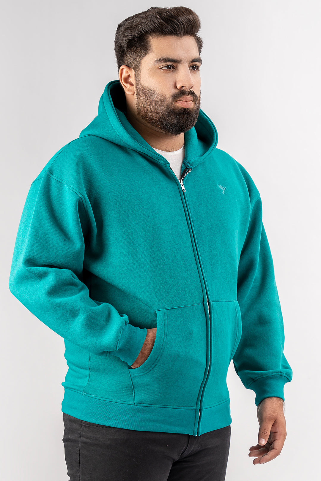 Teal Relaxed Fit Zip Through hoodie (Plus Size) - S24 - UH0018P