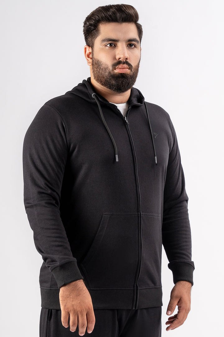 Black Embroidered Zipper Hoodie (Plus Size) - S24 - MH0076P