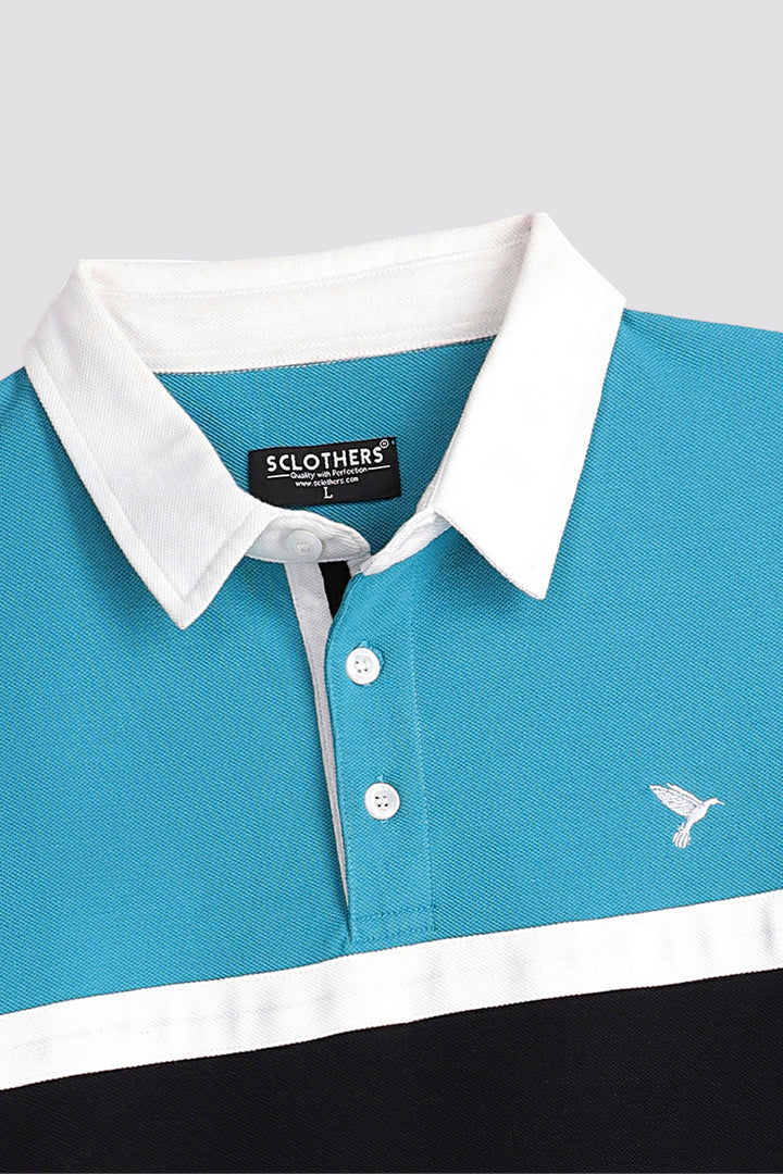 Teal Rugby Collar Cut & Sew Polo Shirt - S24 - MP0275R