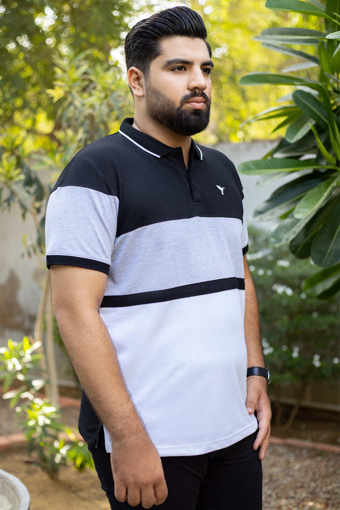 Black & Heather Grey Polo Shirt (Plus size) - S24 - MP0269P