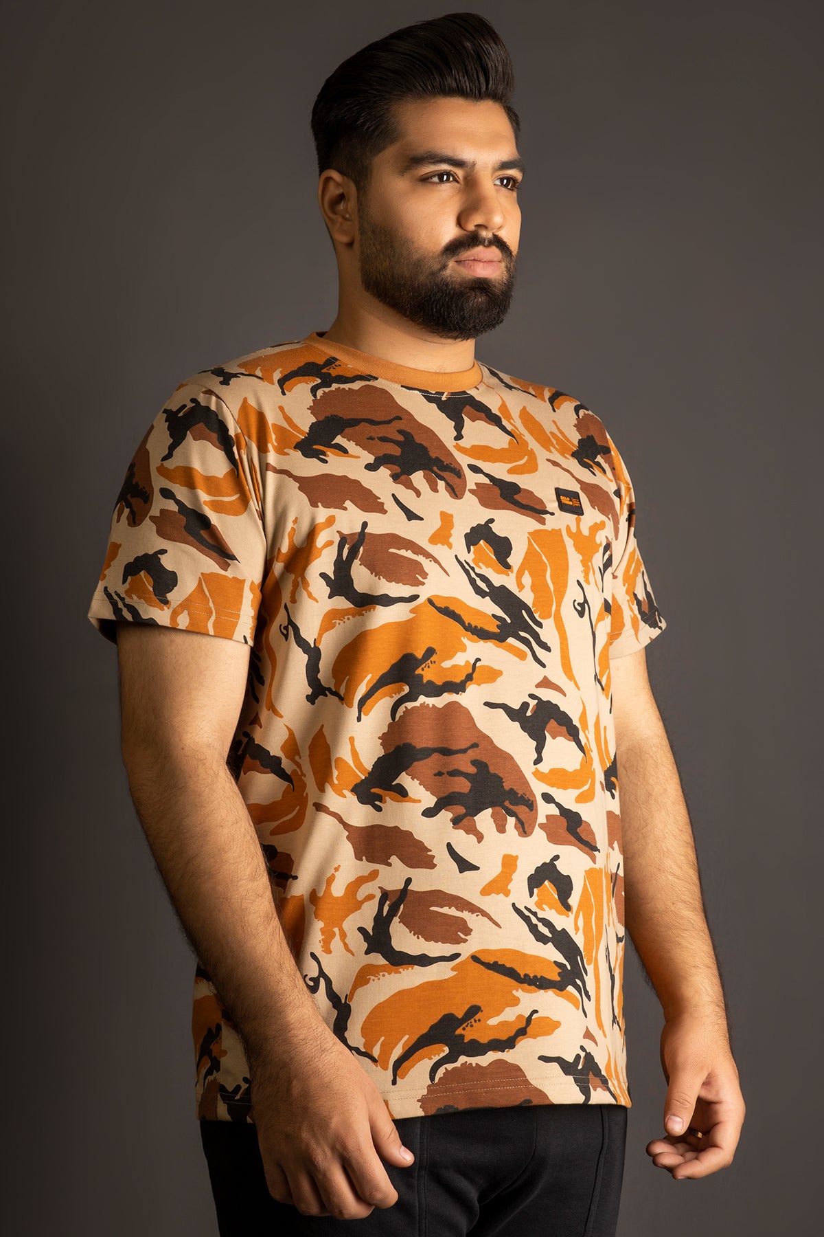Nomad Camo Printed T Shirt with Leather Patch Plus Size A24 MT03 Sclothers