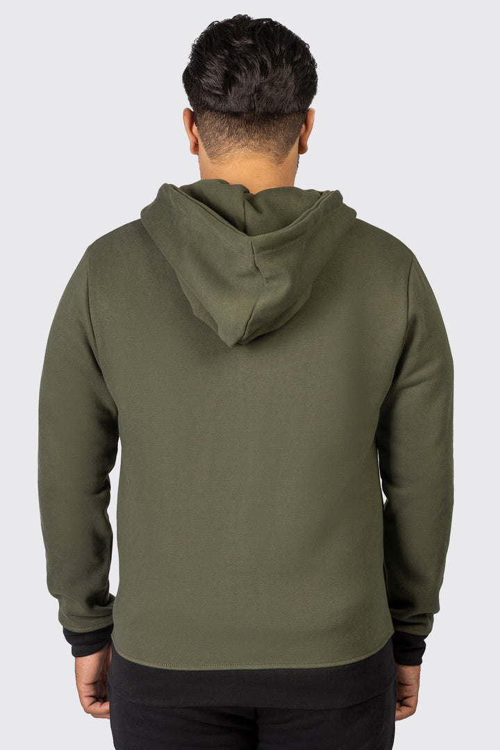 Army Green Fleece Zipper Hoodie (Plus Size) - W23 - MH0072P