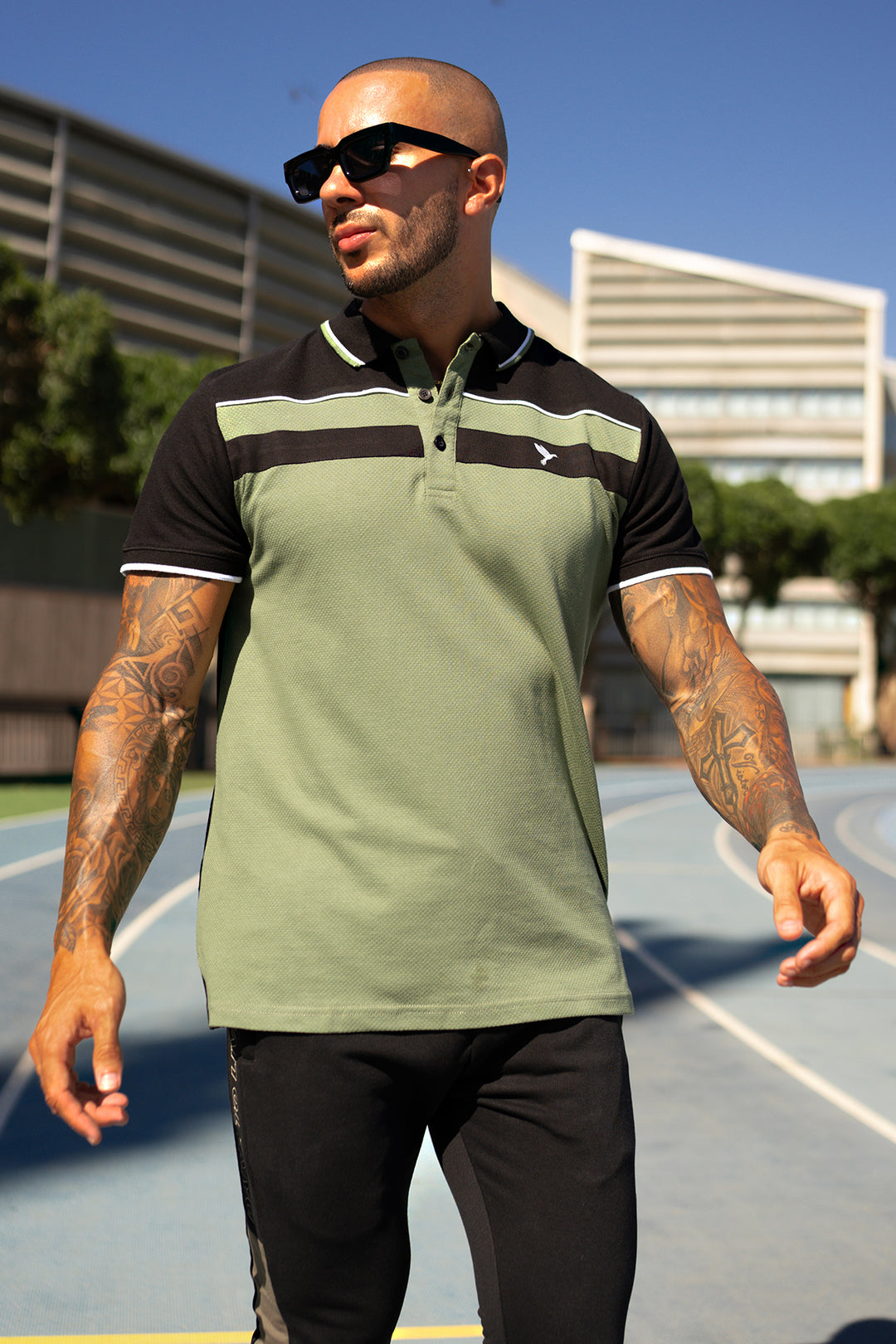 Olive & Black Popcorn Knit Polo Shirt - A24 - MP0264R