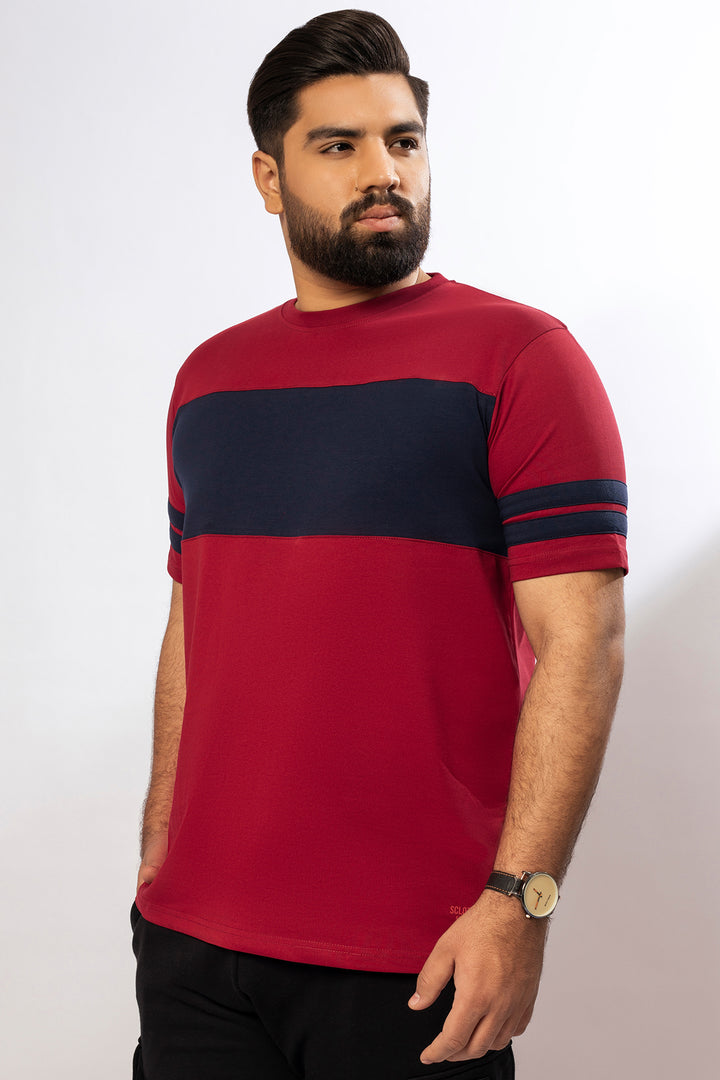 Maroon Cut & Sew T-Shirt (Plus size) - A24 - MT0331P