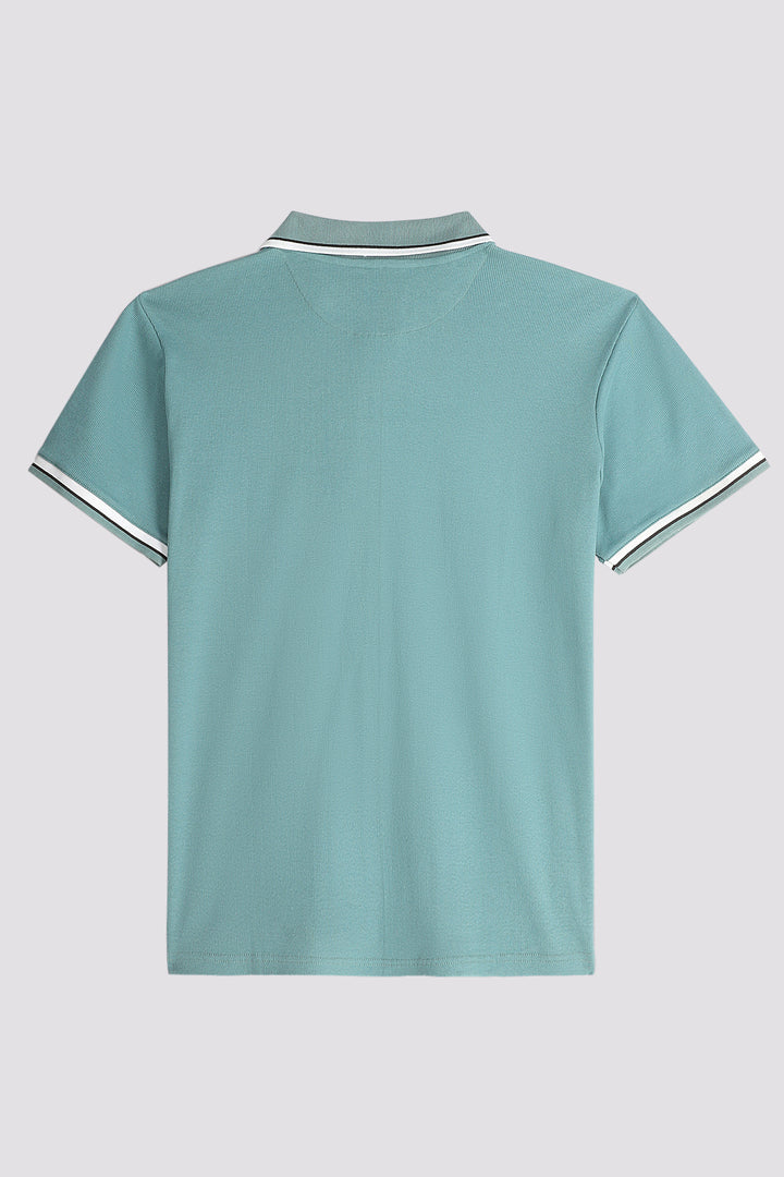 Dusty Blue Rib Knitted Polo Shirt - S24 - MP0266R