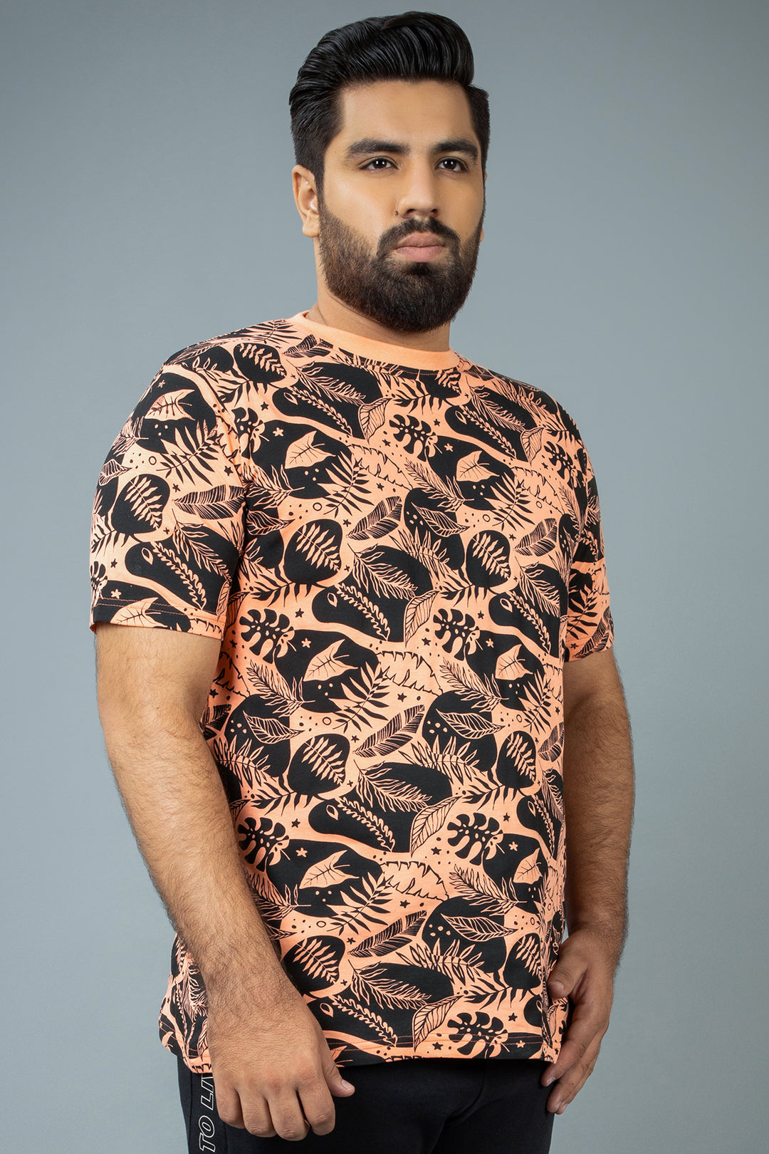 Tropical Printed Orange T-Shirt (Plus size) - S24 - MT0346P