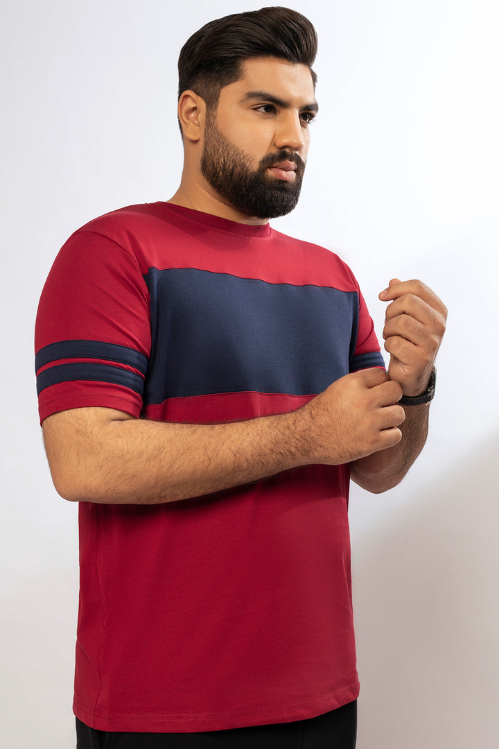 Maroon Cut & Sew T-Shirt (Plus size) - A24 - MT0331P