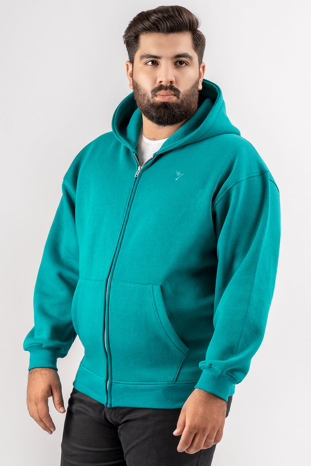 Teal Relaxed Fit Zip Through hoodie (Plus Size) - S24 - UH0018P