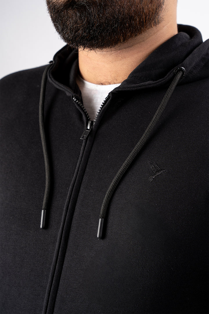 Black Embroidered Zipper Hoodie (Plus Size) - S24 - MH0076P