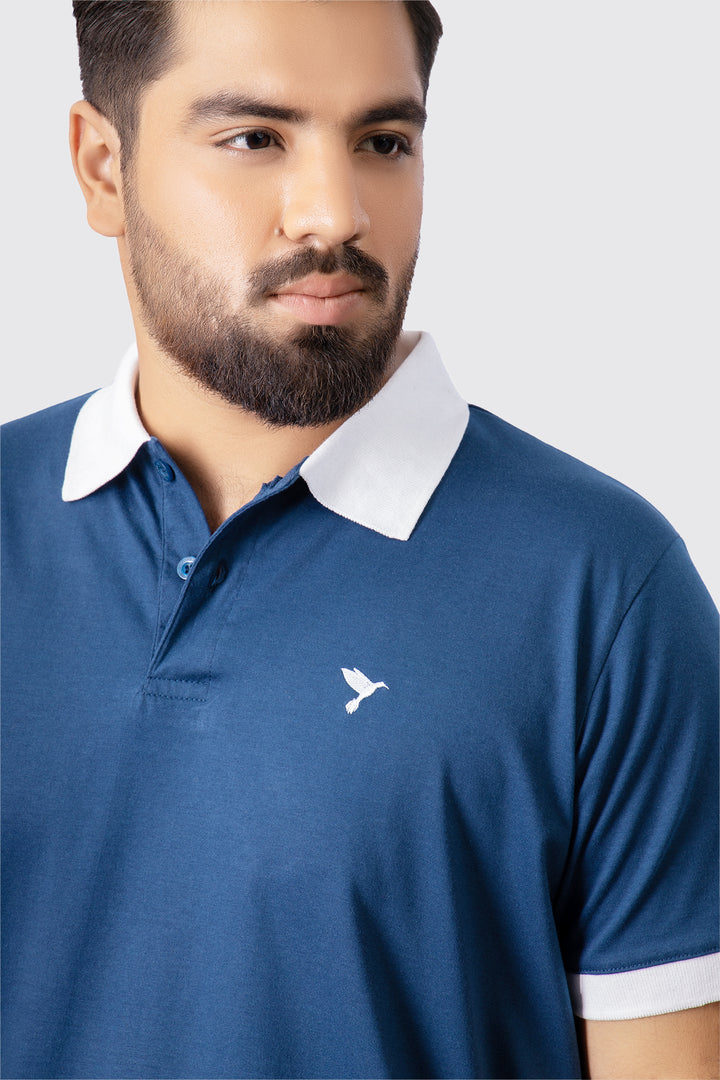 Blue Contrast Embroidered Polo Shirt (Plus Size) - A23 - MP0202P