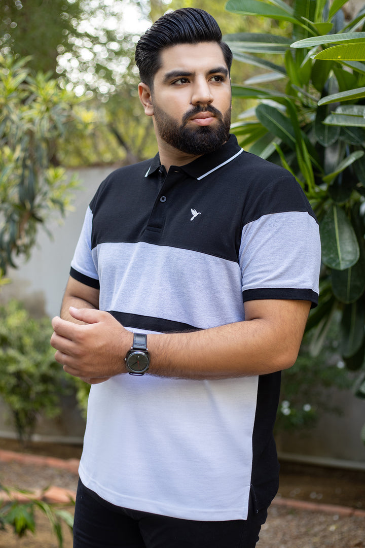 Black & Heather Grey Polo Shirt (Plus size) - S24 - MP0269P