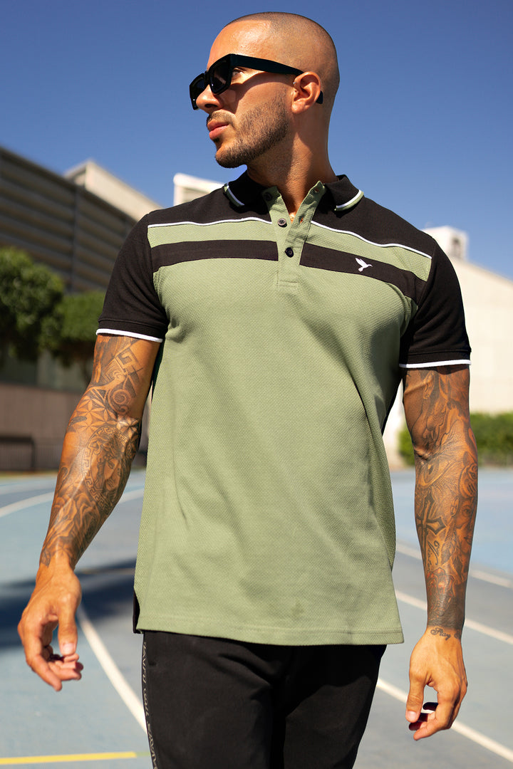 Olive & Black Popcorn Knit Polo Shirt - A24 - MP0264R