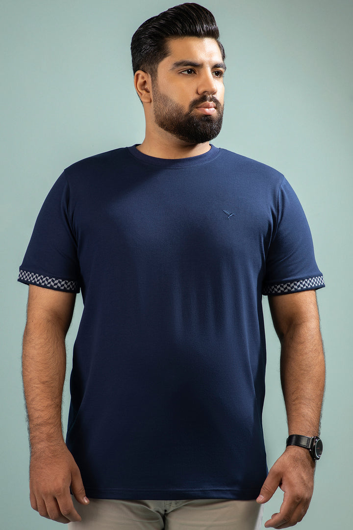 Navy Blue T-Shirt with Yarn Dyed Cuffs (Plus size) - A24 - MT0337P